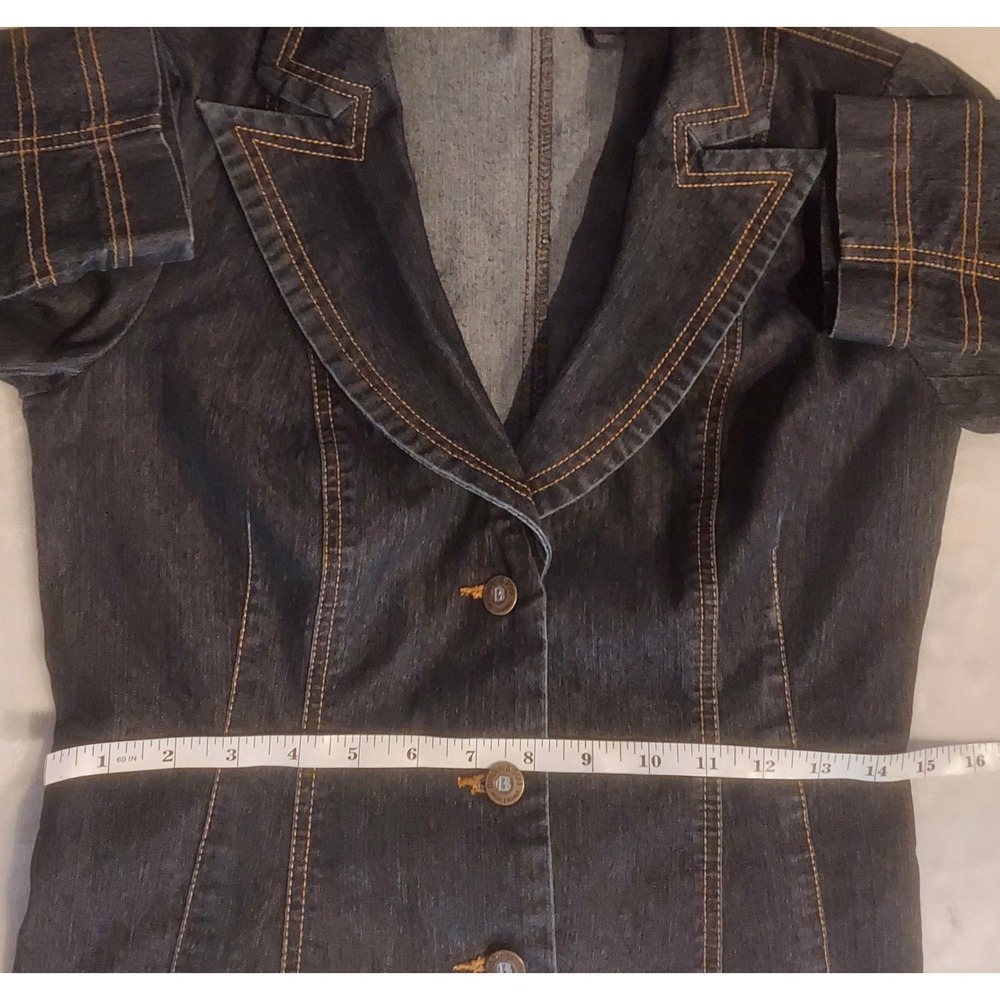 Bisou Bisou Womens Vintage Y2K Fitted Dark Wash Denim Blazer Jacket Size 8 - Picture 8 of 11